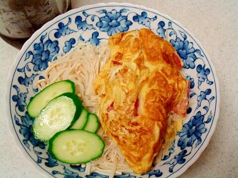 ゴロゴロトマトのオムレツ素麺